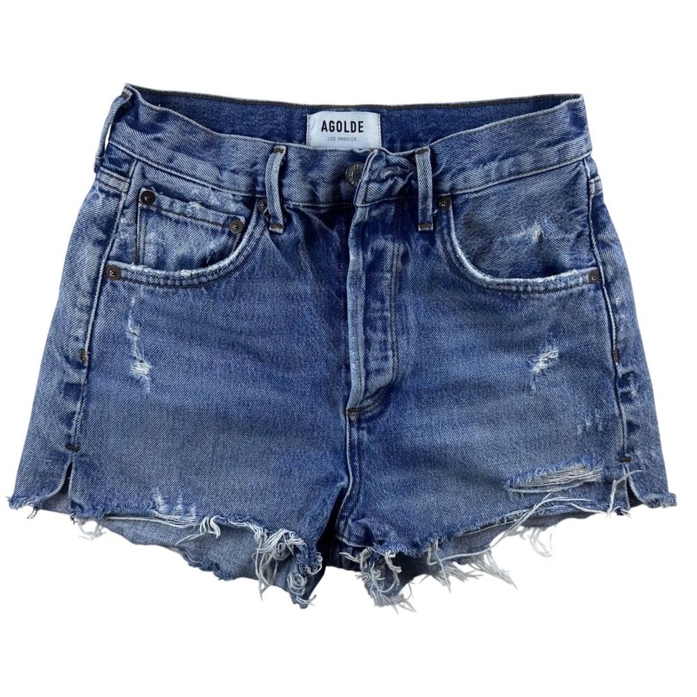 AGOLDE Denim Cutoff Shorts Womens 24 Blue High Rise Button Fly Distressed